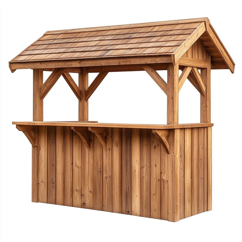 Módulo de barra exterior de madera natural para jardín medida amplia funcional exhibidor de bebidas y alimentos tipo quiosco-Naivejoy