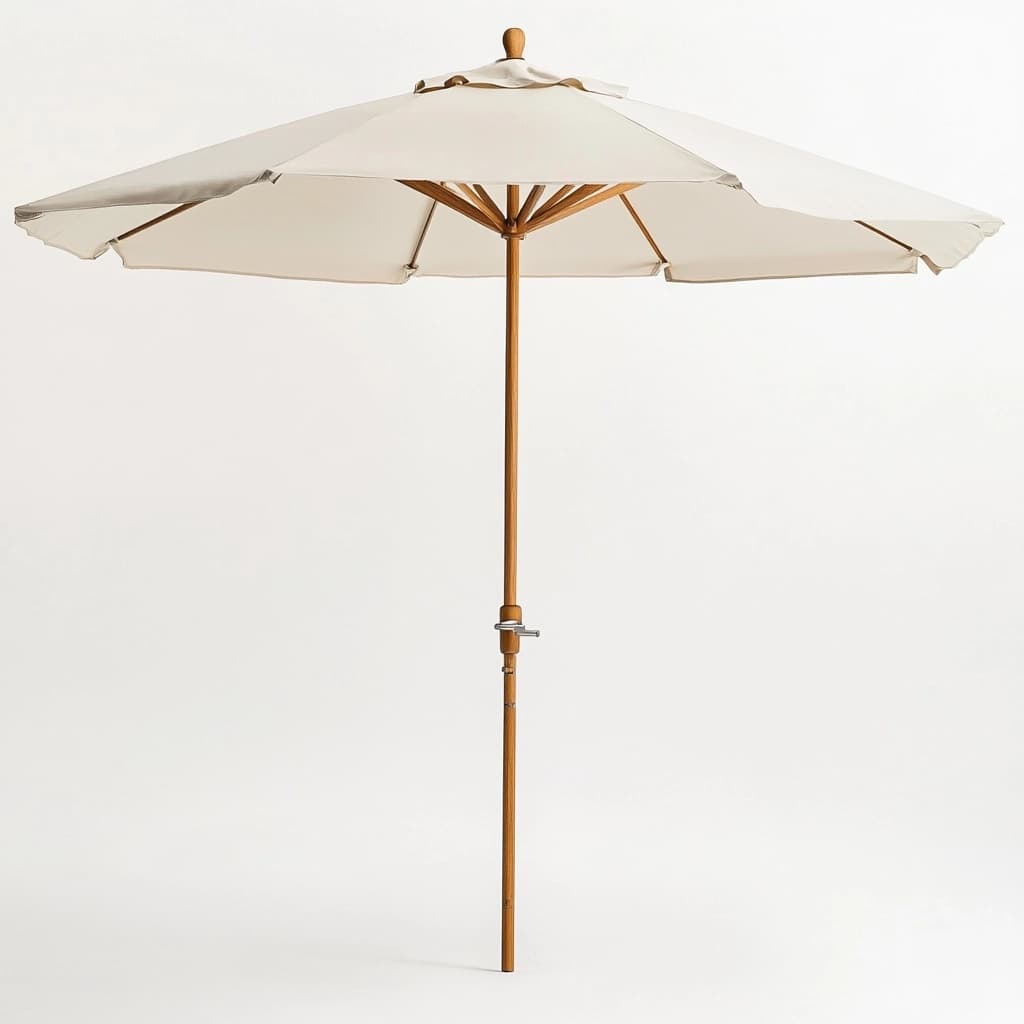 Sombrilla de terraza exterior beige con mástil de madera ideal para jardín u hotel resistente al sol diámetro 250 cm fácil ajuste-Naivejoy