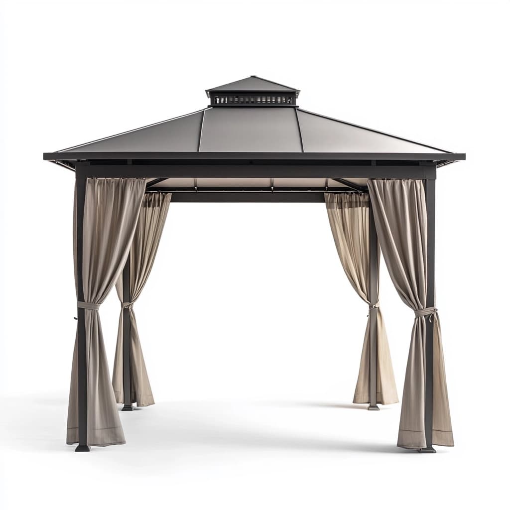 Pabellón de jardín metálico con techo impermeable para exterior color gris oscuro y beige resistente de 3x3 metros-Naivejoy