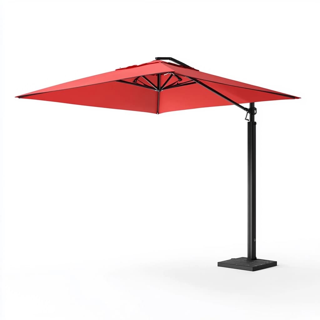 Sombrilla cuadrada roja para terraza jardín con brazo lateral estructura de aluminio 3x3 metros resistente al sol y lluvia-Naivejoy