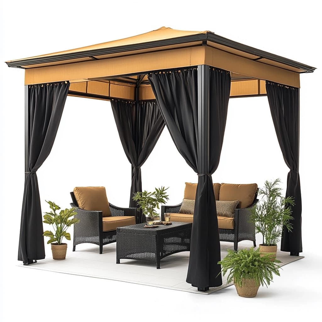 Pabellón de jardín elegante para exteriores en beige y negro estructura de aluminio tela impermeable 3.2x2.2 metros ideal para terraza y patio-Naivejoy