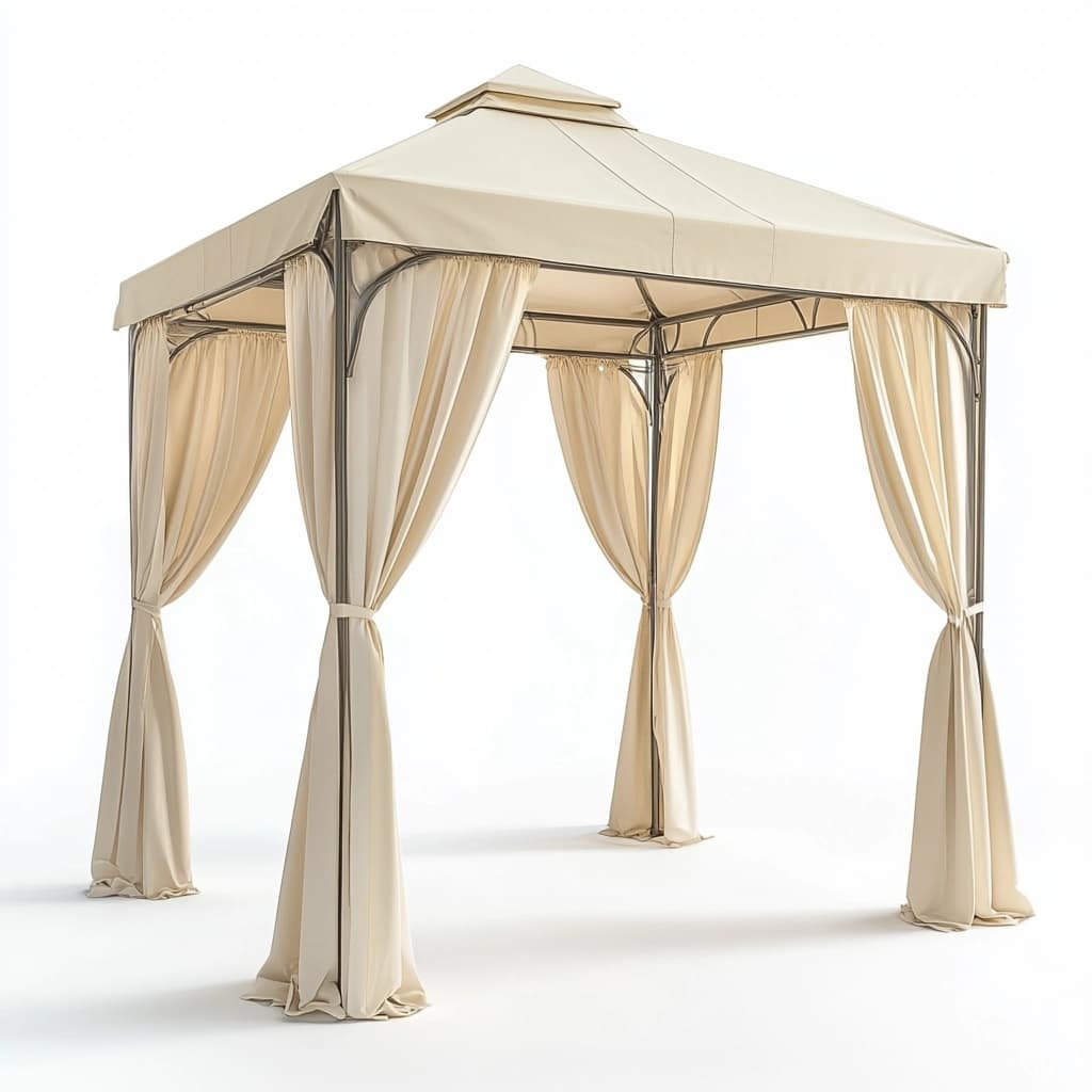Pérgola de Jardín Exterior Estructura Metálica Beige Tela Resistente 3x2.8 m Espacio Sombrado Multifuncional Gazebo-Naivejoy
