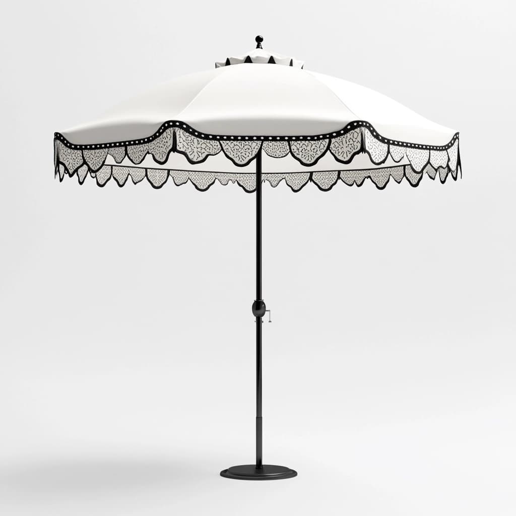 Sombrilla elegante blanca y negra para jardín, Ø250 cm, poliéster decorativo, resistente al sol-Naivejoy