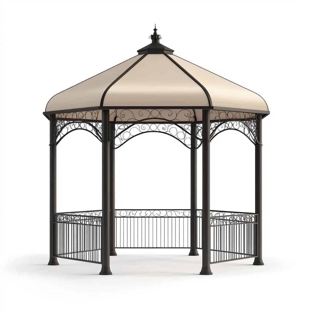 Pérgola hexagonal para jardín exterior estructura metálica color negro y beige techo de poliéster resistente 3 x 3 m refugio para patio-Naivejoy