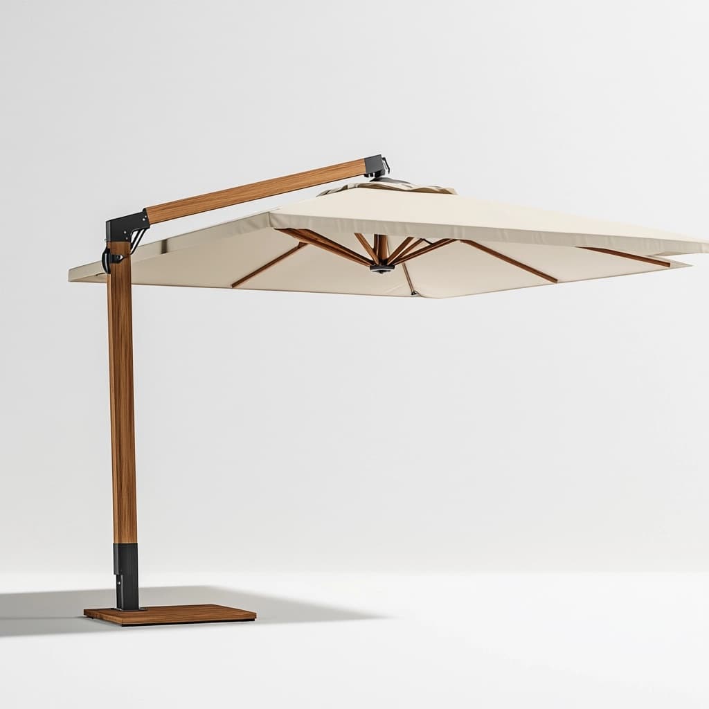 Sombrilla de jardín colgante cuadrada color beige estructura de madera resistente 3x3 m protección solar exterior-Naivejoy