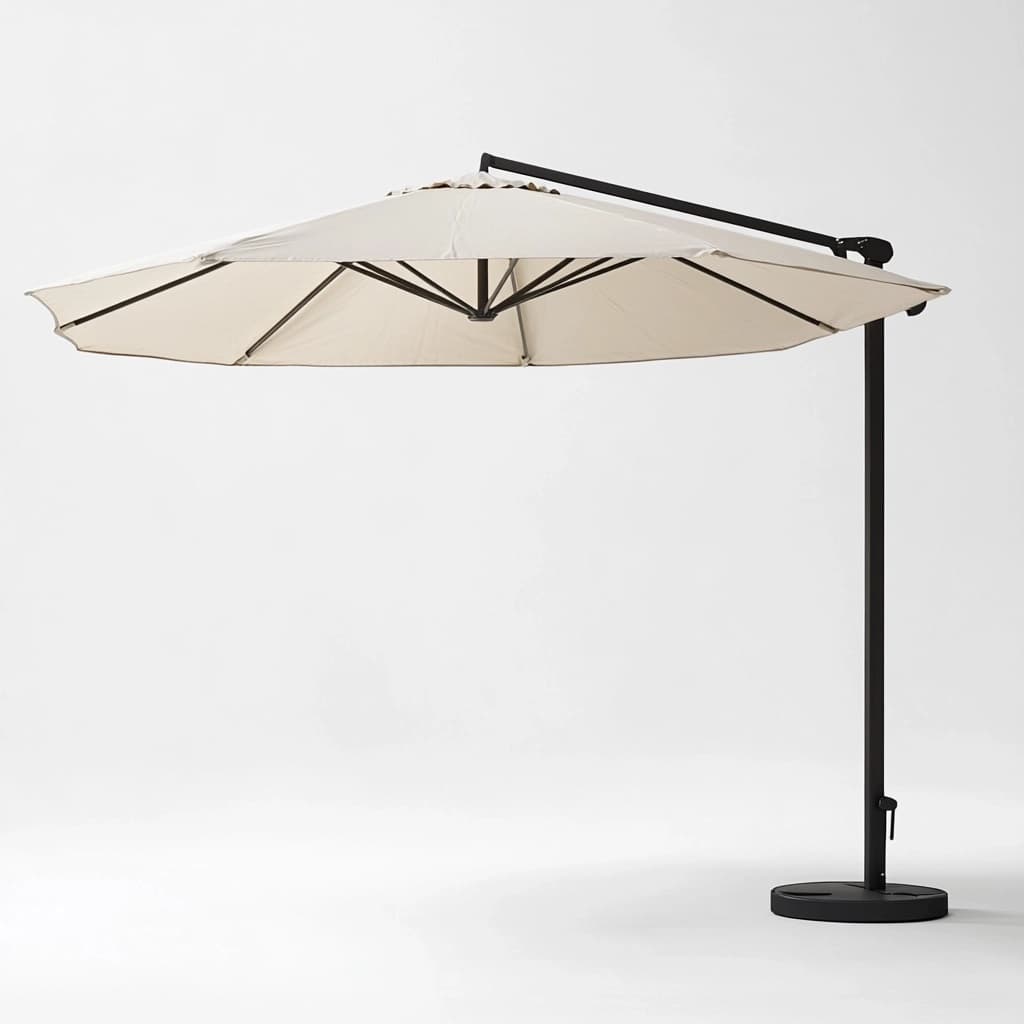 Sombrilla grande beige para jardín, brazo lateral, estructura metálica, Ø3m, resistente agua-Naivejoy