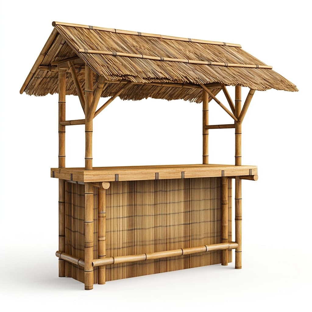 Barra de Bar Exterior de Bambú para Jardín Color Natural con Techo de Paja Resistente para Fiestas y Eventos 200x80x230cm-Naivejoy