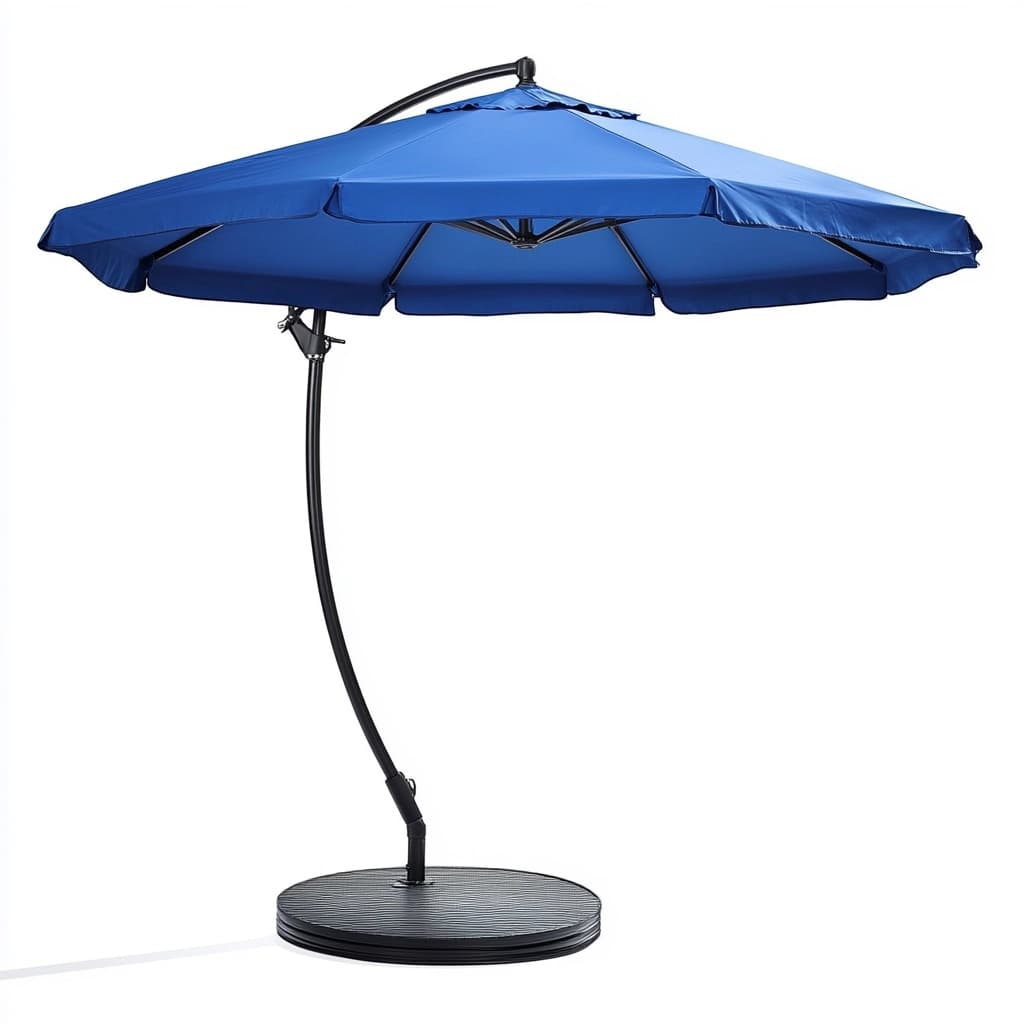 Sombrilla de jardín redonda azul de 3 metros con base metálica resistente y estructura de aluminio ideal para exteriores-Naivejoy