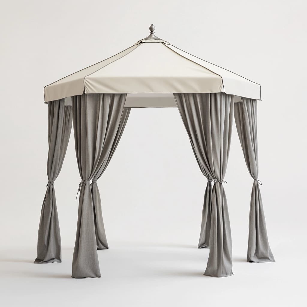 Pabellón de jardín exterior gris beige con cortinas estructura de metal resistente 3x3 m protección solar para terraza y patio-Naivejoy