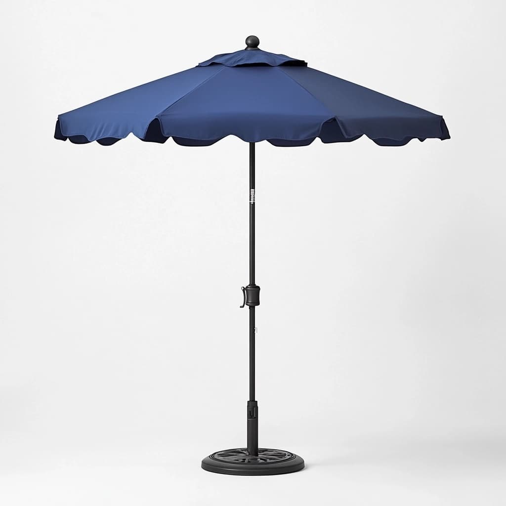 Sombrilla de jardín resistente al agua azul marino de poliéster para exteriores con apertura fácil y base metálica 2.35m-Naivejoy