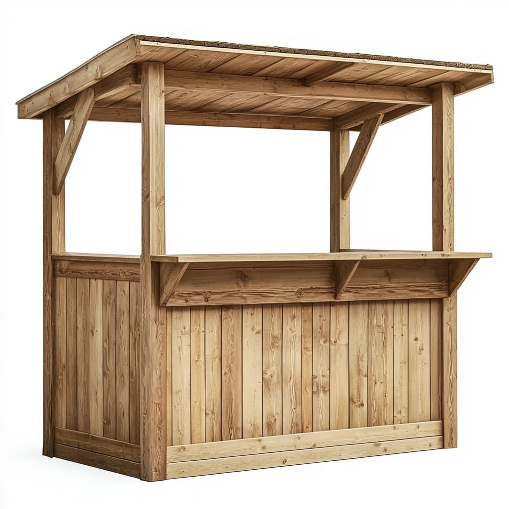 Puesto de bar exterior madera natural, 200x80x220 cm, mostrador espacioso, jardín y terraza-Naivejoy