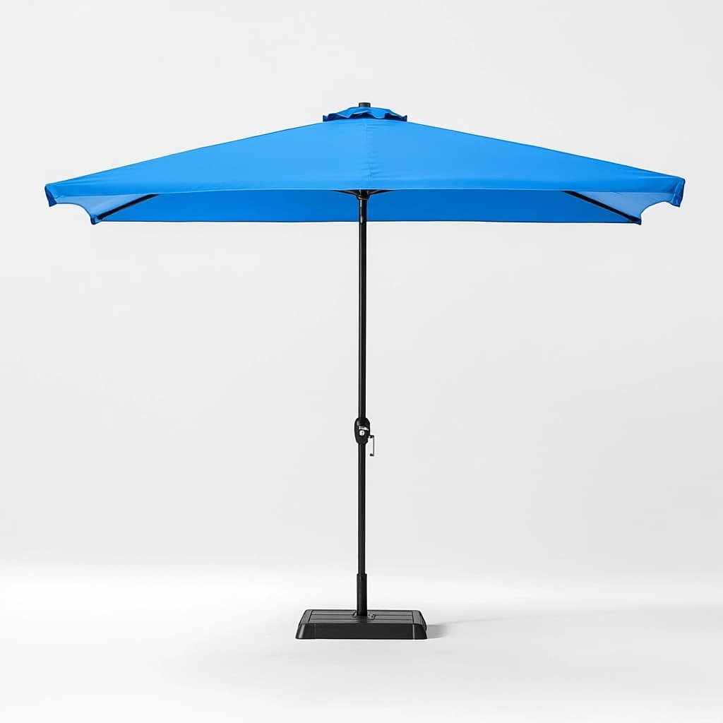 Sombrilla de jardín azul rectangular de poliéster resistente con manivela fácil Sombrilla para exteriores 3x2 m terrazas patios protección solar-Naivejoy