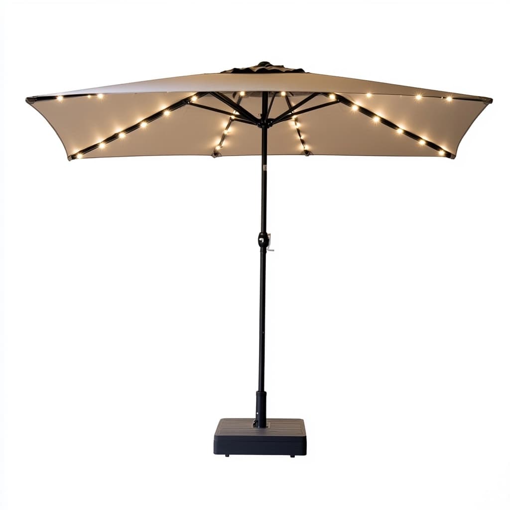 Sombrilla para jardín con luces LED beige resistente a la intemperie estructura de aluminio 3m sombrilla exterior funcional para terrazas y patios-Naivejoy