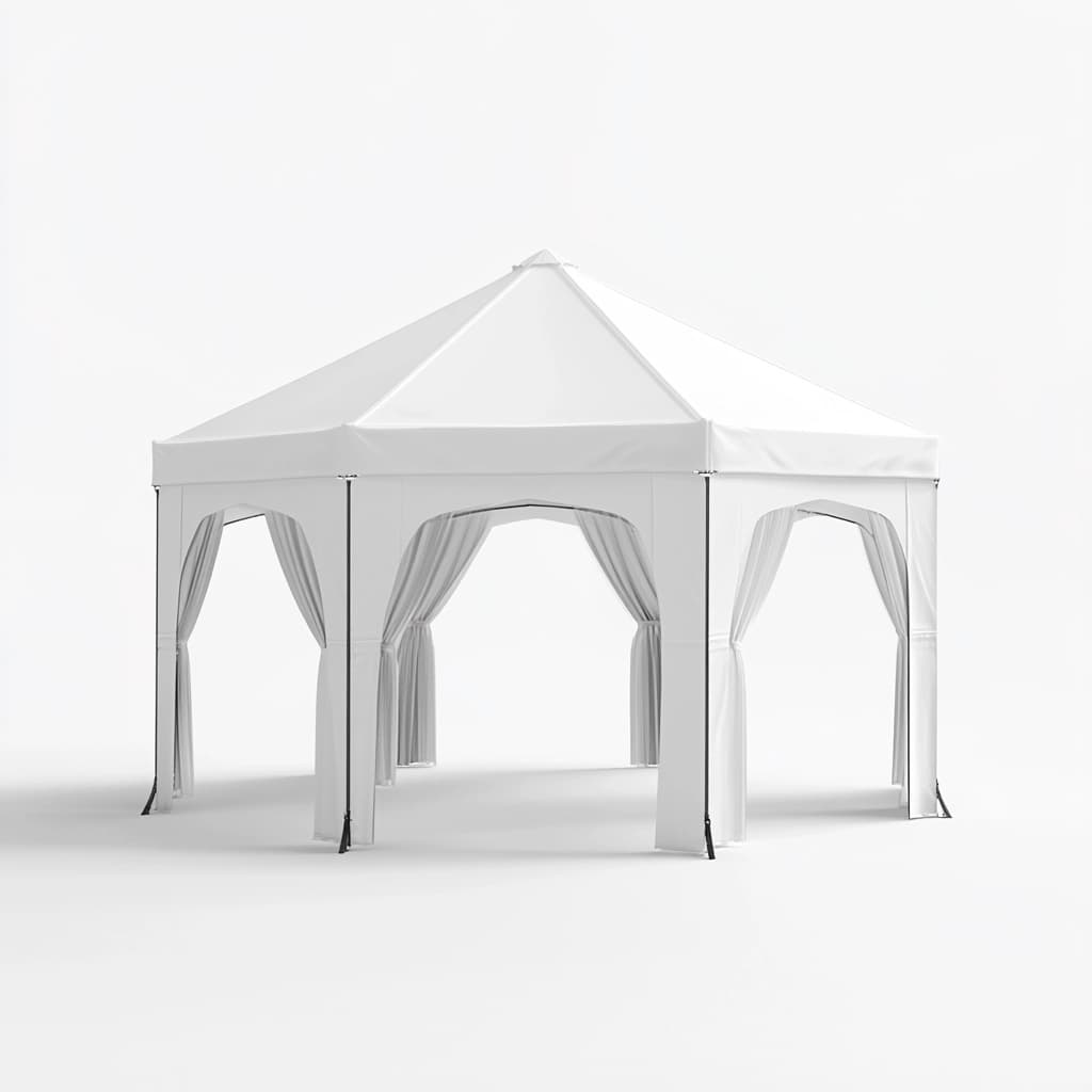 Carpa de Jardín Hexagonal para Exteriores Color Blanco Tela Resistente Impermeable 4x4x3.5 m Estructura de Metal Reuniones y Eventos-Naivejoy