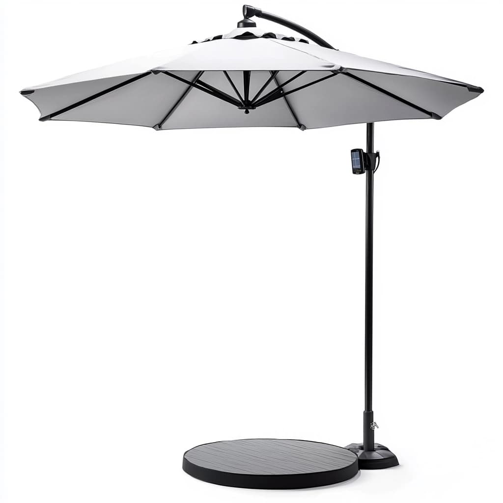 Sombrilla de exterior gris claro, aluminio y poliéster, Ø3m, resistente UV, parasol de pie con base-Naivejoy