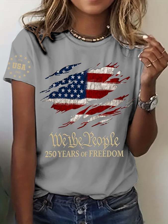 Women's 250th America Anniversary Casual Printed Crew Neck T-Shirt