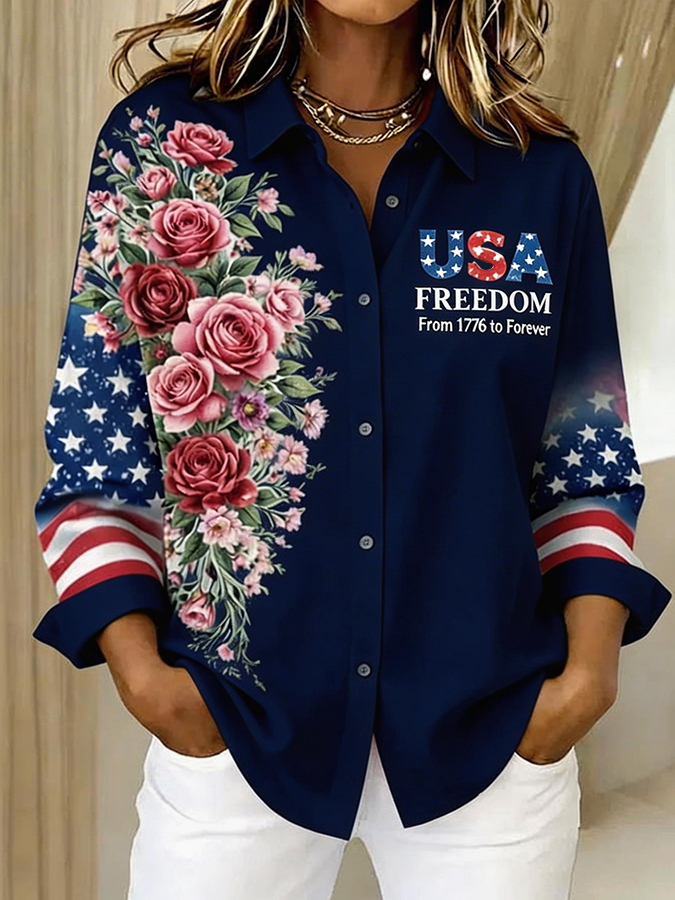 Women'S Casual American 250th Anniversary Commemorative Printed Shirt