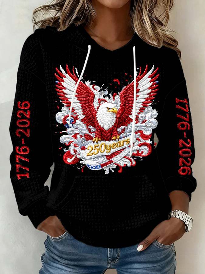 Women's casual hoodie with American 250th anniversary print.