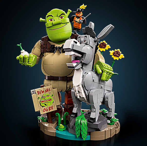 LEPIN Shrek: Shrek, Donkey & Puss in Boots | Collectible Building Set for Adults, Ages 18+, Movie Display for Bedroom or Book Shelf, 1,403 pieces, Gift for Men & Women