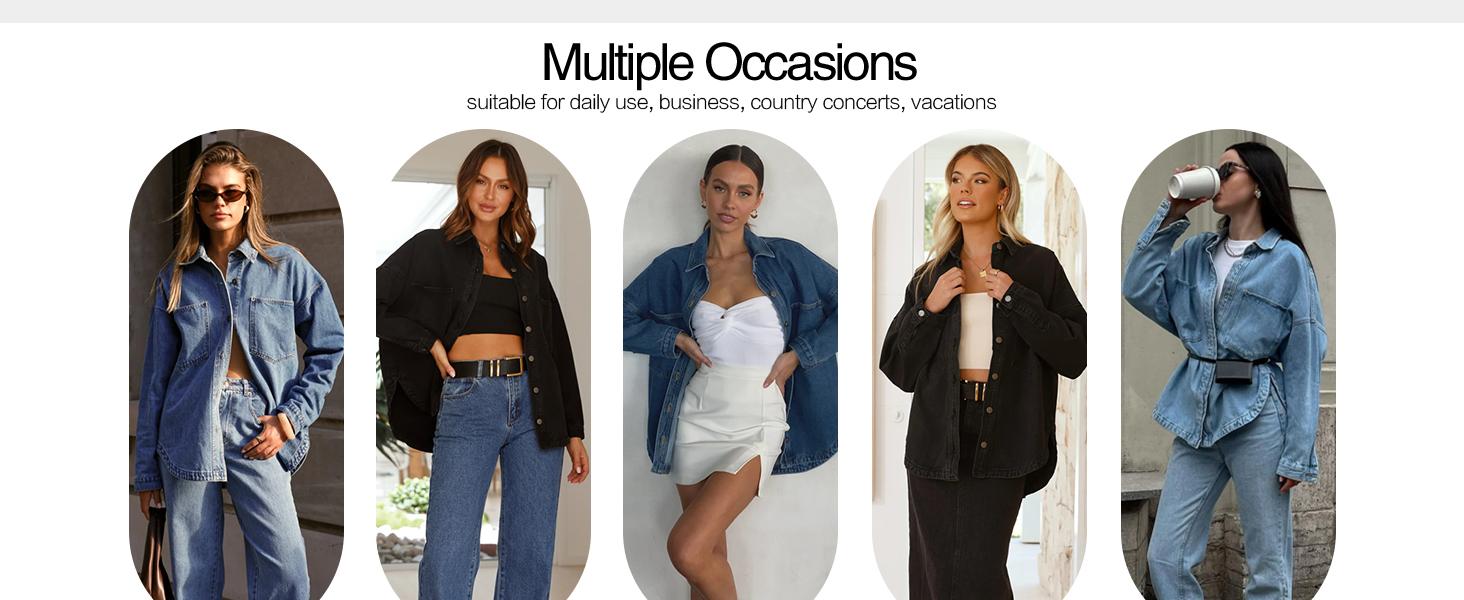 EMMIOL Women Oversized Denim Shirt Jacket Denim Shackets Long Sleeve Button Down Distressed Vintage Blue Jean Jacket Streetwear Summer Vibes Back to School Casual Basic SohoChic Womenswear