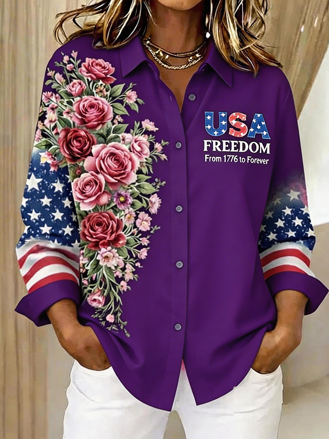 Women'S Casual American 250th Anniversary Commemorative Printed Shirt