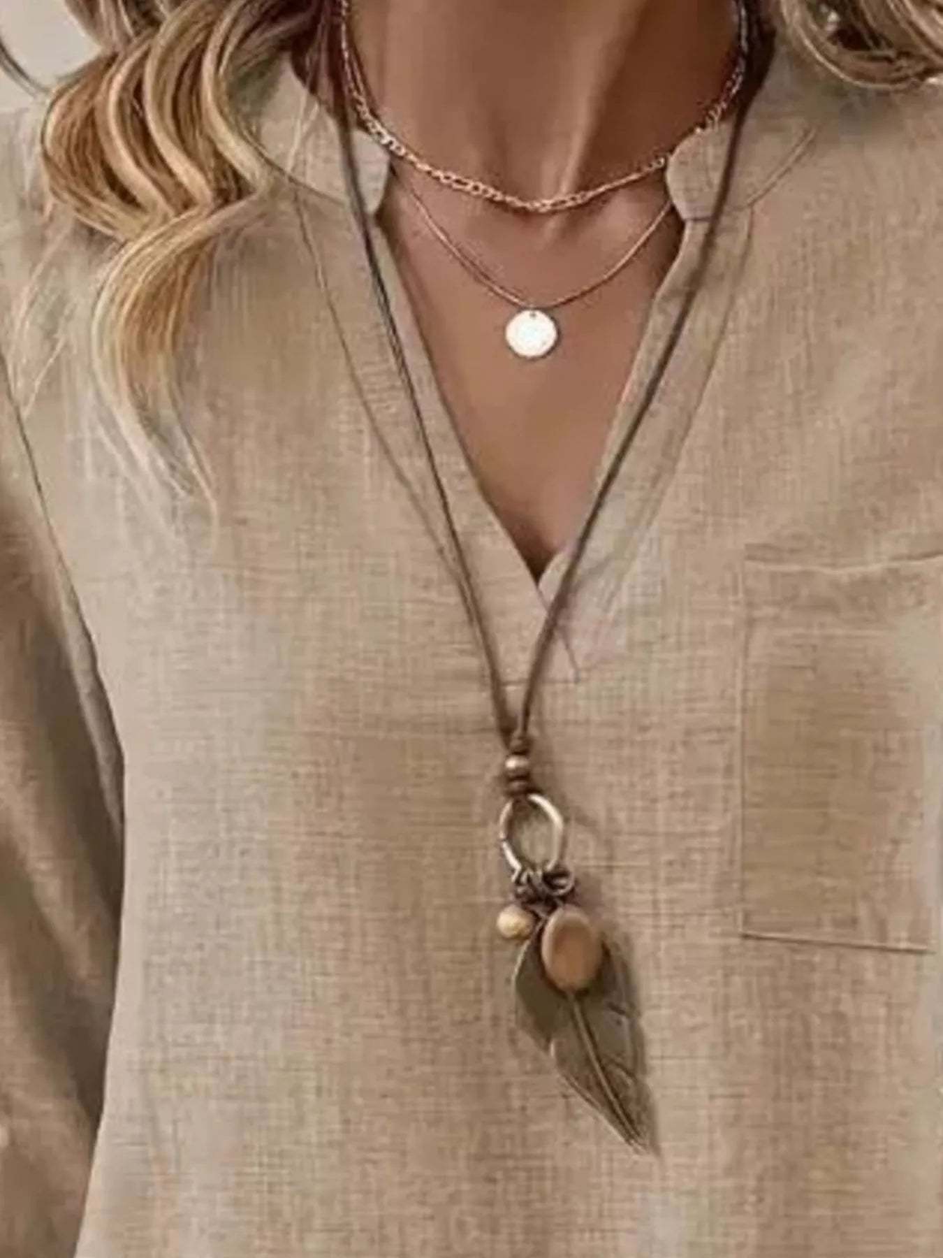 Roll-Up Sleeve Notched Blouse