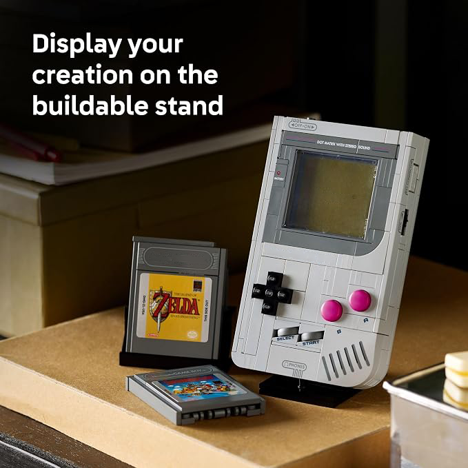 LEPIN Super Mario Game Boy - Retro Building Sets for Adults, Ages 18+ - Gifts for Birthdays - Collectible Model with Game Paks and Display Stand