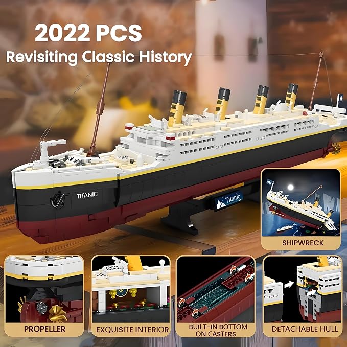 Titanic Model Kit -2022 Pieces Large Titanic Ship Building Blocks Set, STEM Educational 3D Puzzle Toys Gifts for Kids and Adults, Ideal Collectible Display Architecture for Home& Office Decor