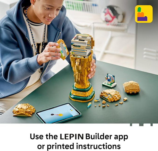 LEPIN Editions FIFA World Cup Official Trophy Building Set - Kit for Display in Bedroom, Home Office, Book Shelf - Soccer Fans Collectible - W/World Cup 2026 Minifigure - Gift for Birthdays