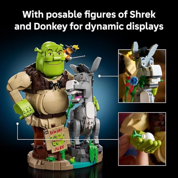 LEPIN Shrek: Shrek, Donkey & Puss in Boots | Collectible Building Set for Adults, Ages 18+, Movie Display for Bedroom or Book Shelf, 1,403 pieces, Gift for Men & Women
