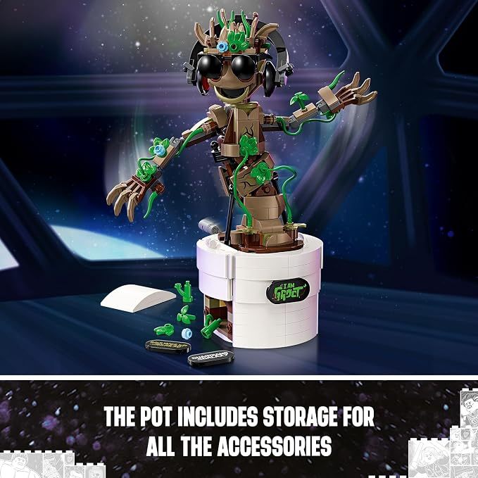 LEPIN Marvel Dancing Groot, Guardians of the Galaxy Toy, Buildable Birthday Gift, Marvel Toy, Super Hero Hand-Operated Interactive Playset, Marvel Gift for Kids, Animated Groot Figure