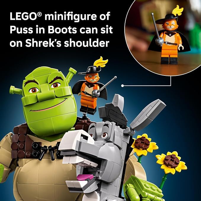 LEPIN Shrek: Shrek, Donkey & Puss in Boots | Collectible Building Set for Adults, Ages 18+, Movie Display for Bedroom or Book Shelf, 1,403 pieces, Gift for Men & Women