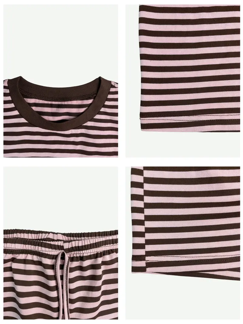 Women's Striped 2 Piece Outfit Women | Oversized T-Shirt + Drawstring Shorts | Soft Casual Lounge Set | Y2K Clean Girl Style for Daily Home Vacation Wear Shorts Matching Set