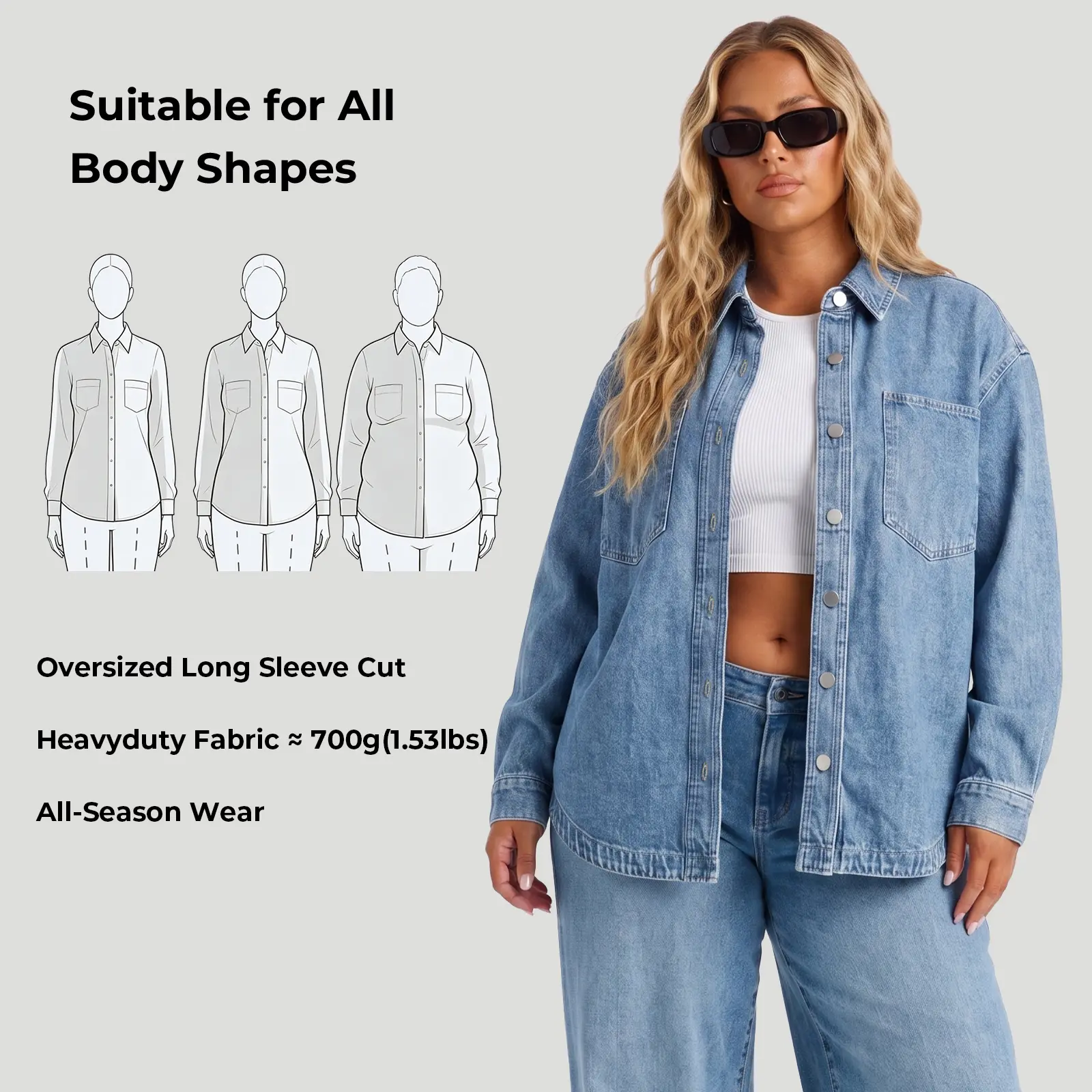 Women Oversized Denim Shirt Jacket