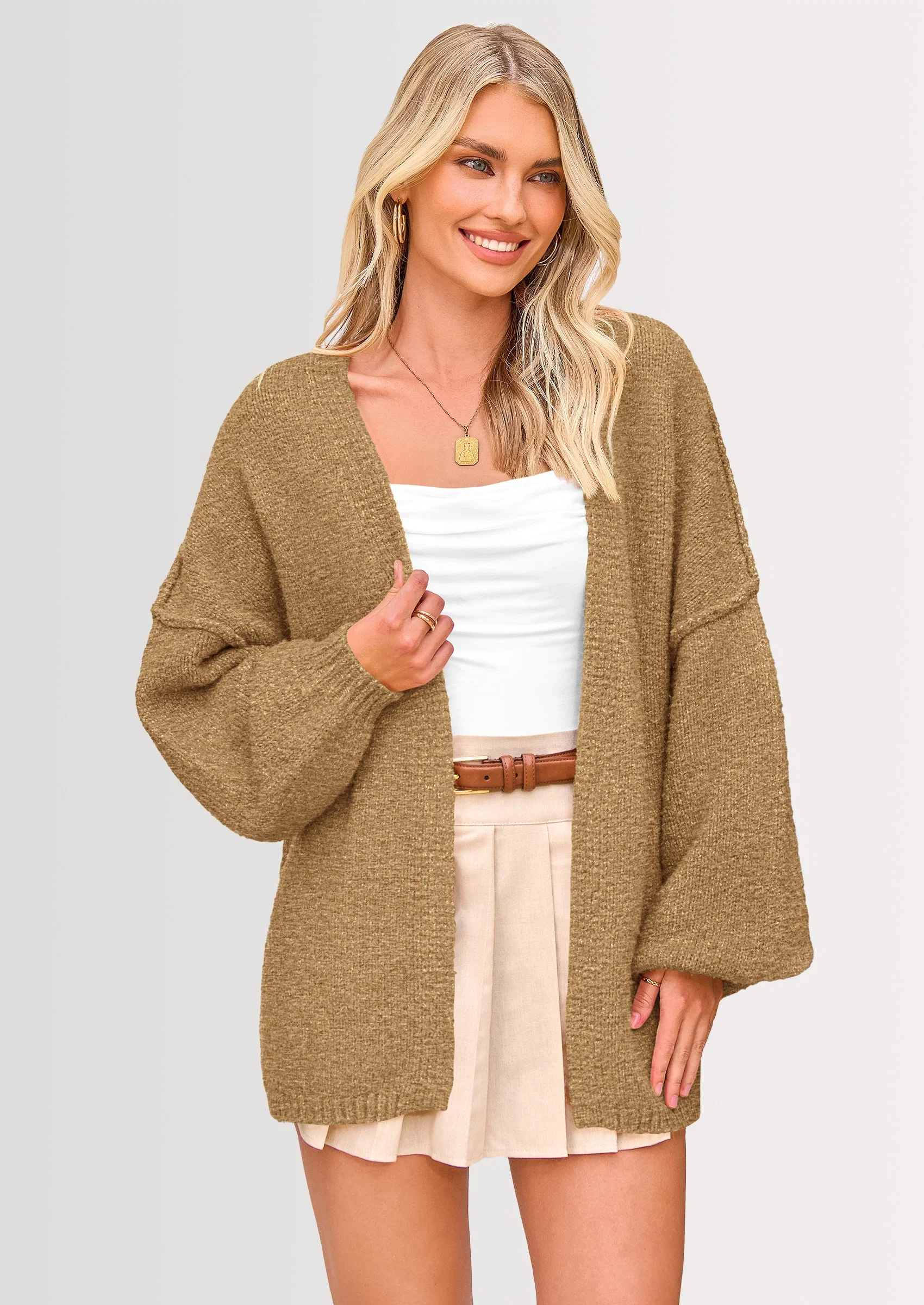 KARTGOUE Womens Oversized Cardigan Sweaters Fall Long Lantern Sleeve Knit Open Front Lightweight Sweater