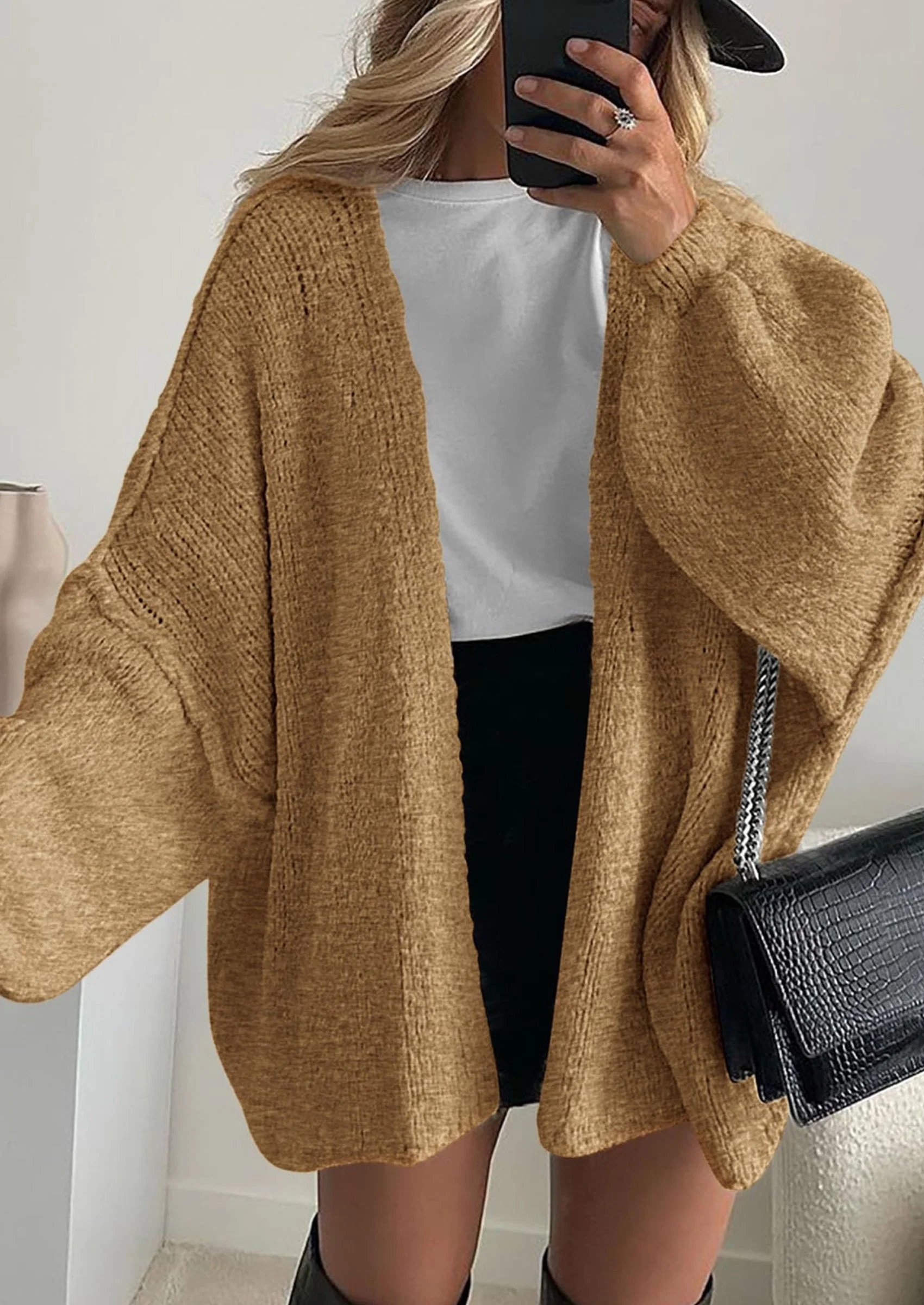 KARTGOUE Womens Oversized Cardigan Sweaters Fall Long Lantern Sleeve Knit Open Front Lightweight Sweater