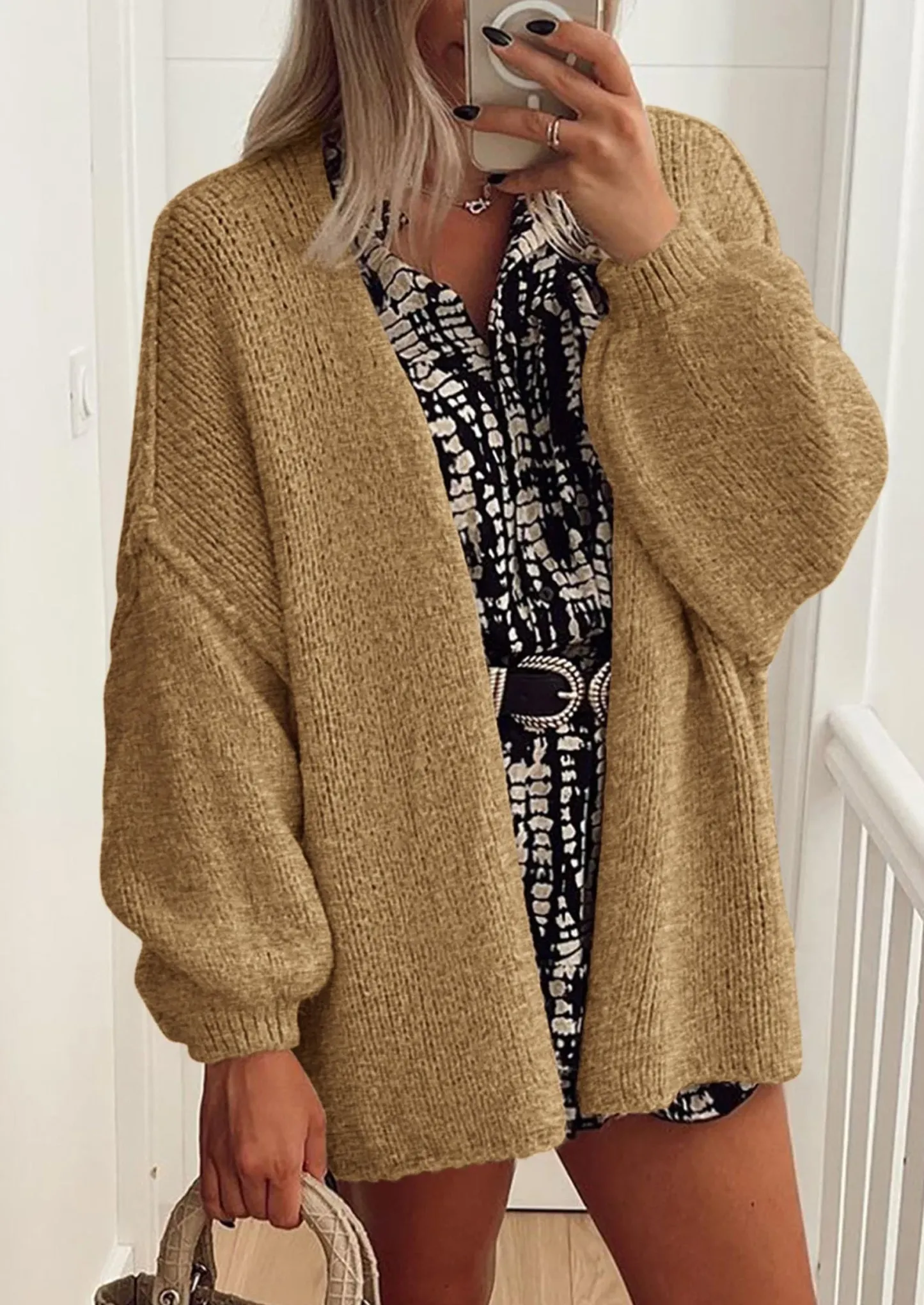 KARTGOUE Womens Oversized Cardigan Sweaters Fall Long Lantern Sleeve Knit Open Front Lightweight Sweater