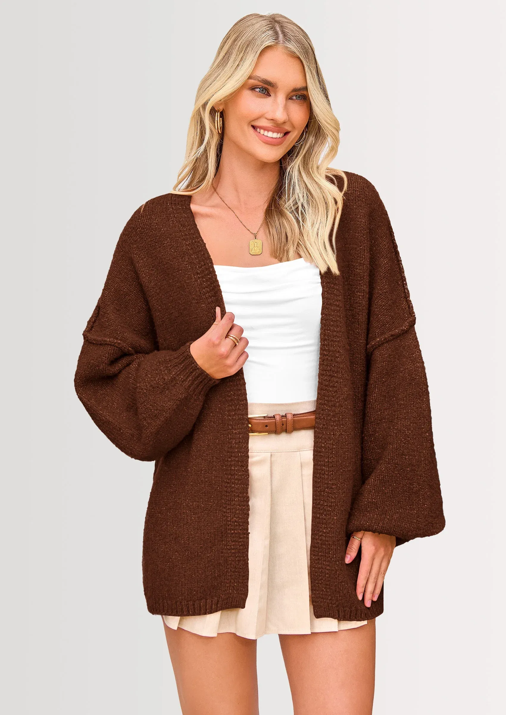 KARTGOUE Womens Oversized Cardigan Sweaters Fall Long Lantern Sleeve Knit Open Front Lightweight Sweater