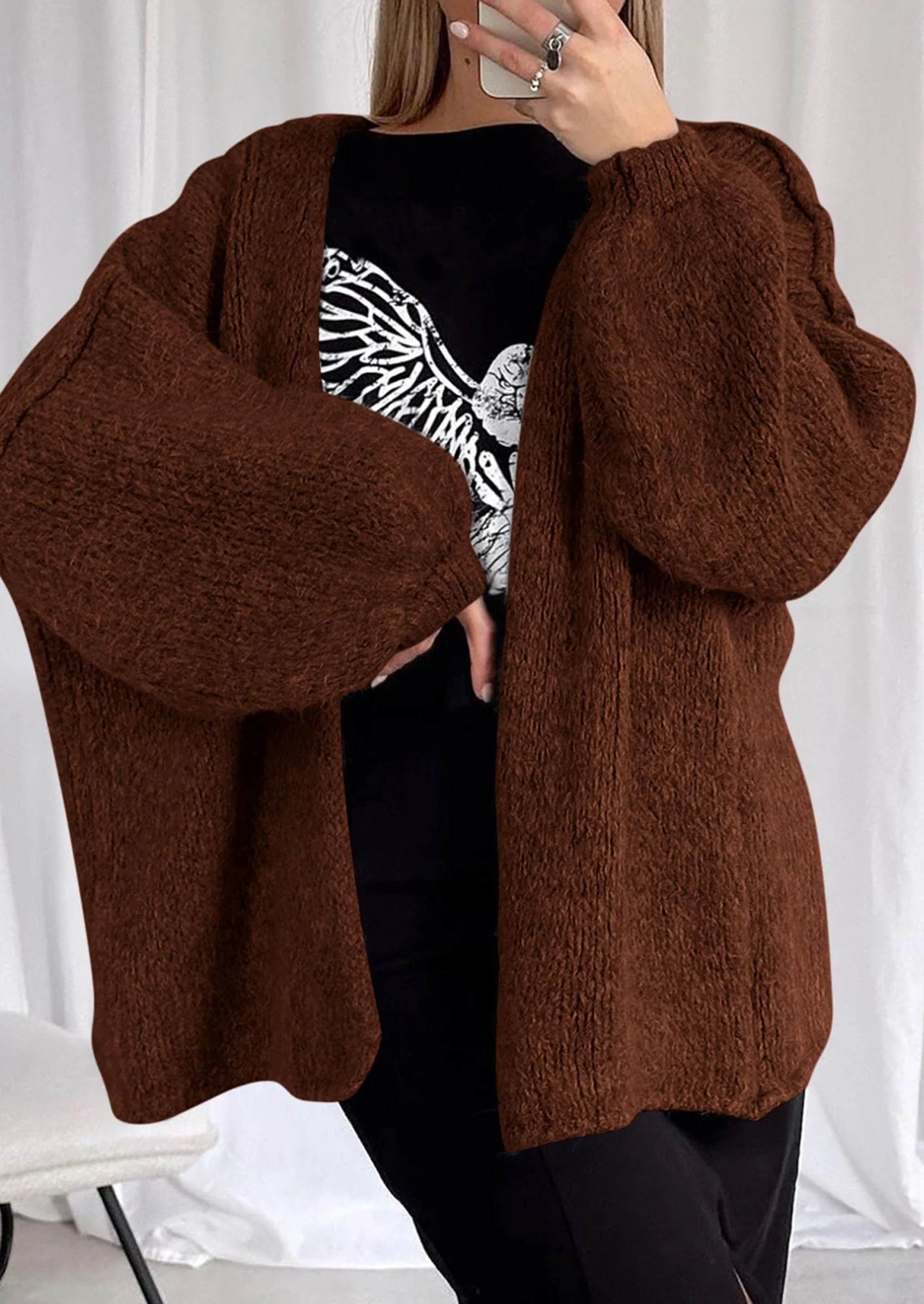 KARTGOUE Womens Oversized Cardigan Sweaters Fall Long Lantern Sleeve Knit Open Front Lightweight Sweater