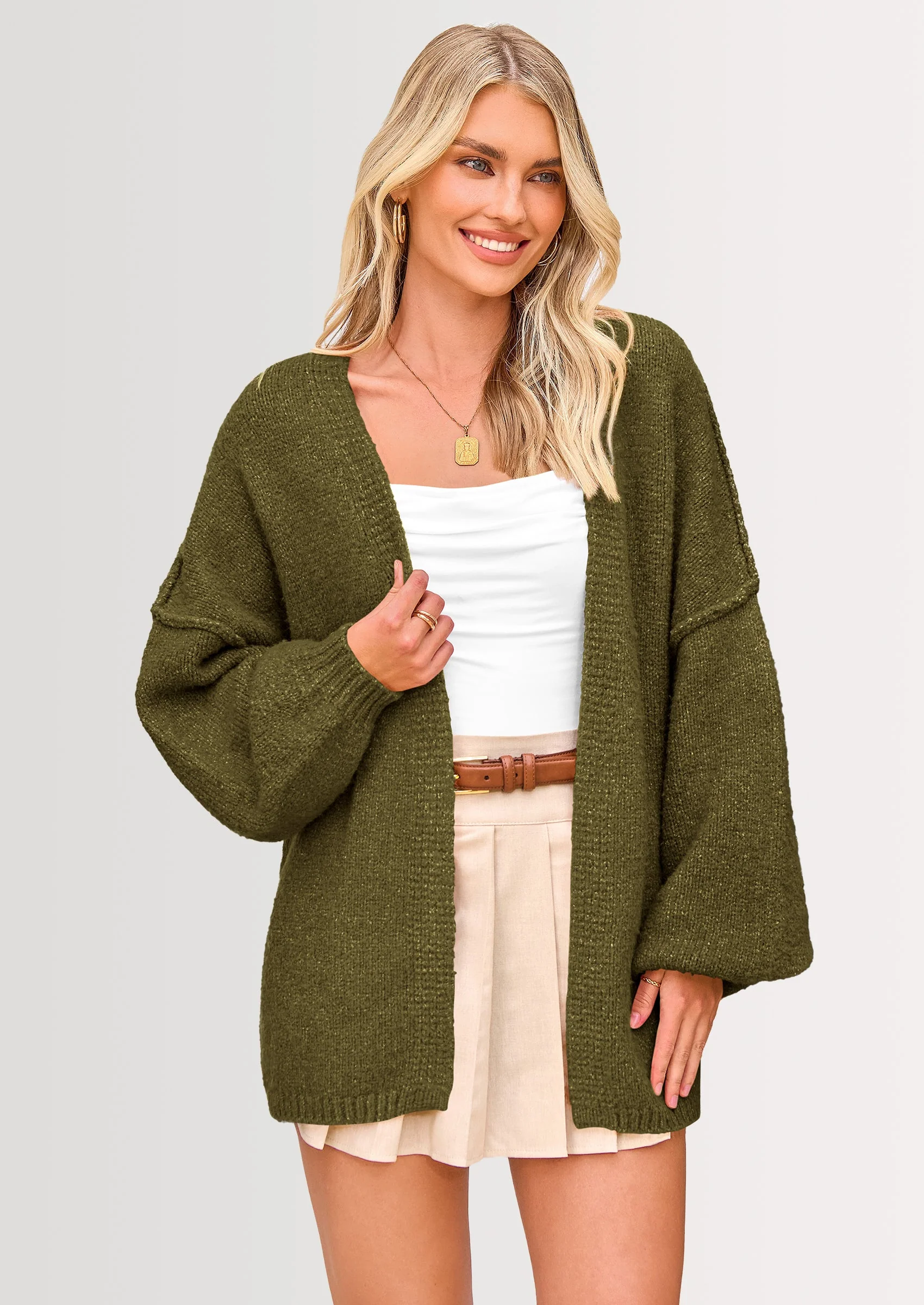 KARTGOUE Womens Oversized Cardigan Sweaters Fall Long Lantern Sleeve Knit Open Front Lightweight Sweater