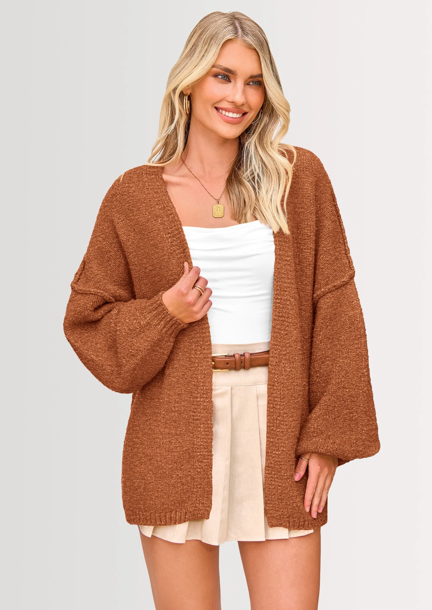 KARTGOUE Womens Oversized Cardigan Sweaters Fall Long Lantern Sleeve Knit Open Front Lightweight Sweater