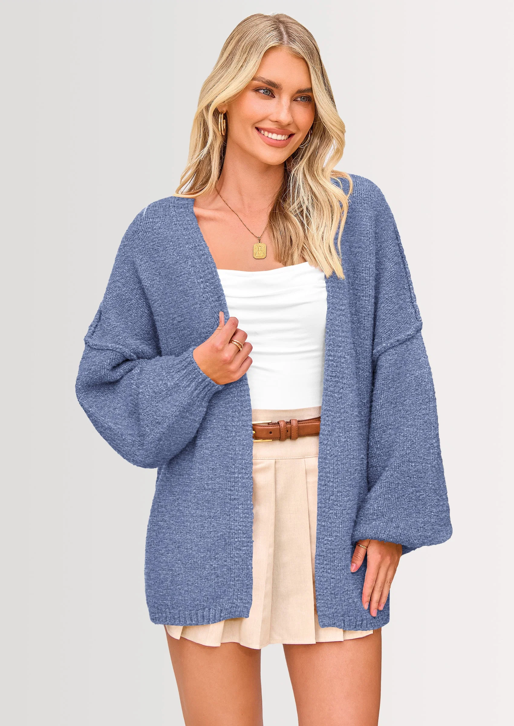 KARTGOUE Womens Oversized Cardigan Sweaters Fall Long Lantern Sleeve Knit Open Front Lightweight Sweater