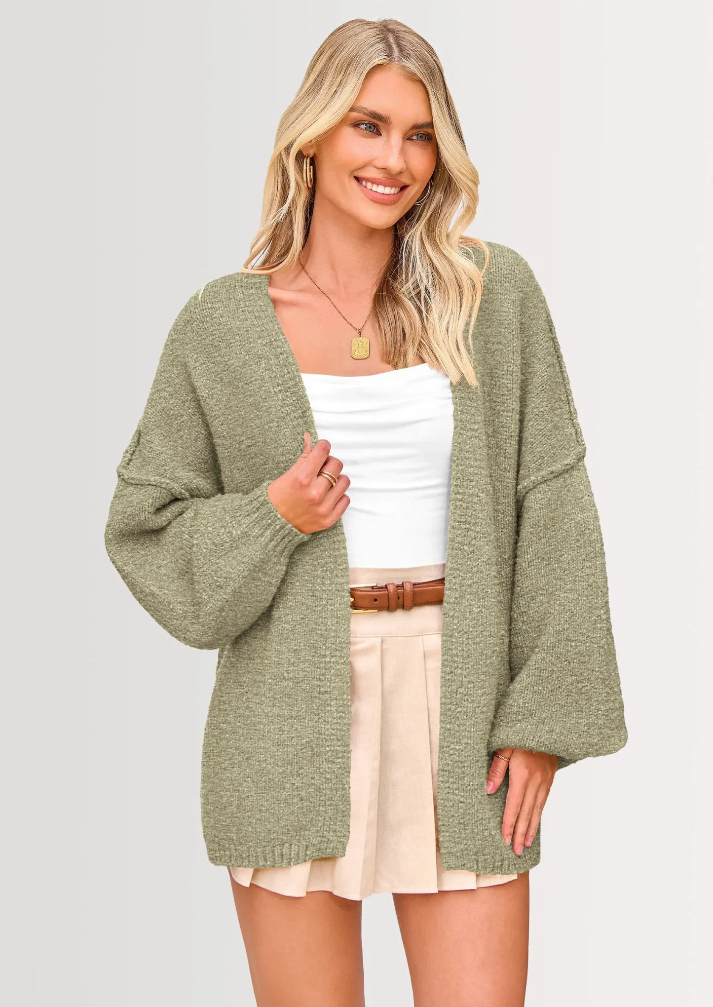 KARTGOUE Womens Oversized Cardigan Sweaters Fall Long Lantern Sleeve Knit Open Front Lightweight Sweater