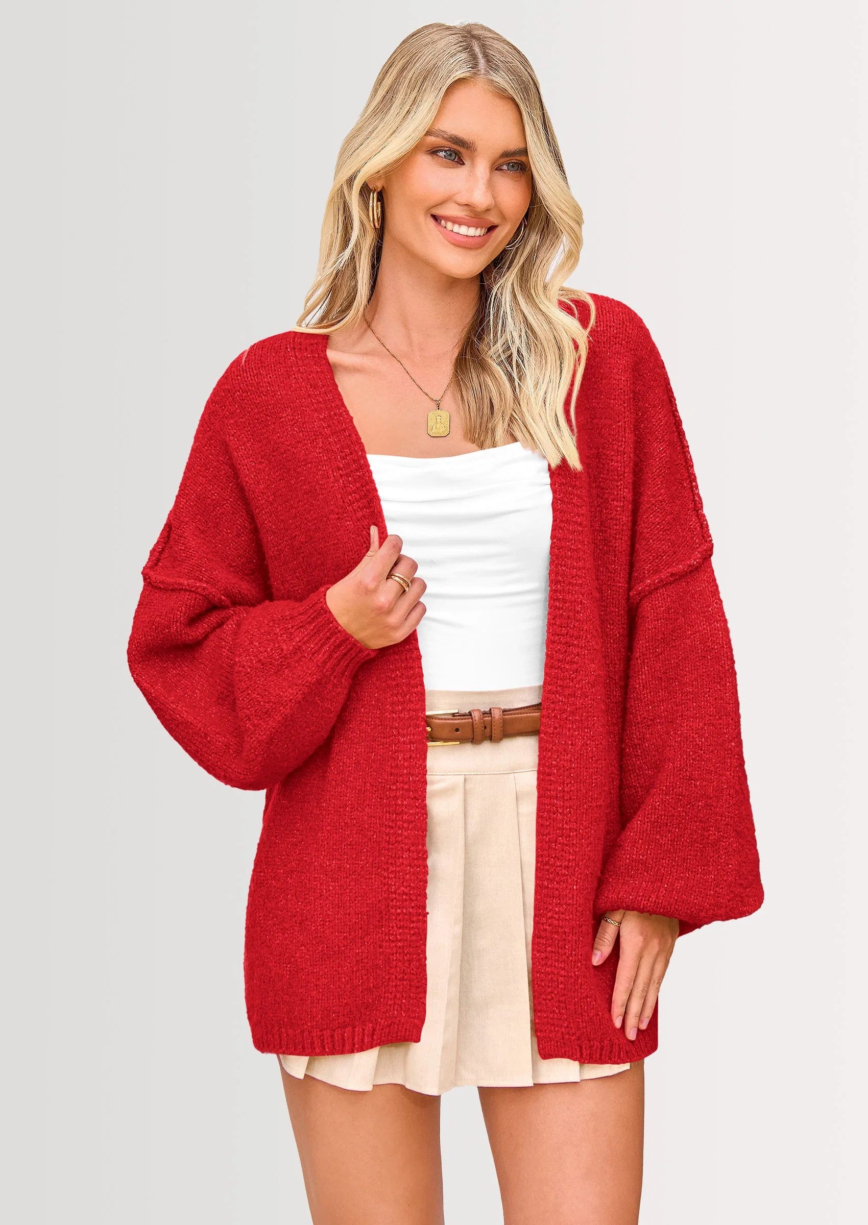 KARTGOUE Womens Oversized Cardigan Sweaters Fall Long Lantern Sleeve Knit Open Front Lightweight Sweater