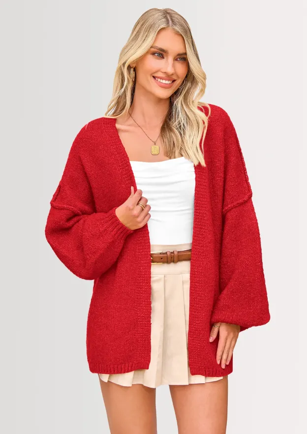 KARTGOUE Womens Oversized Cardigan Sweaters Fall Long Lantern Sleeve Knit Open Front Lightweight Sweater