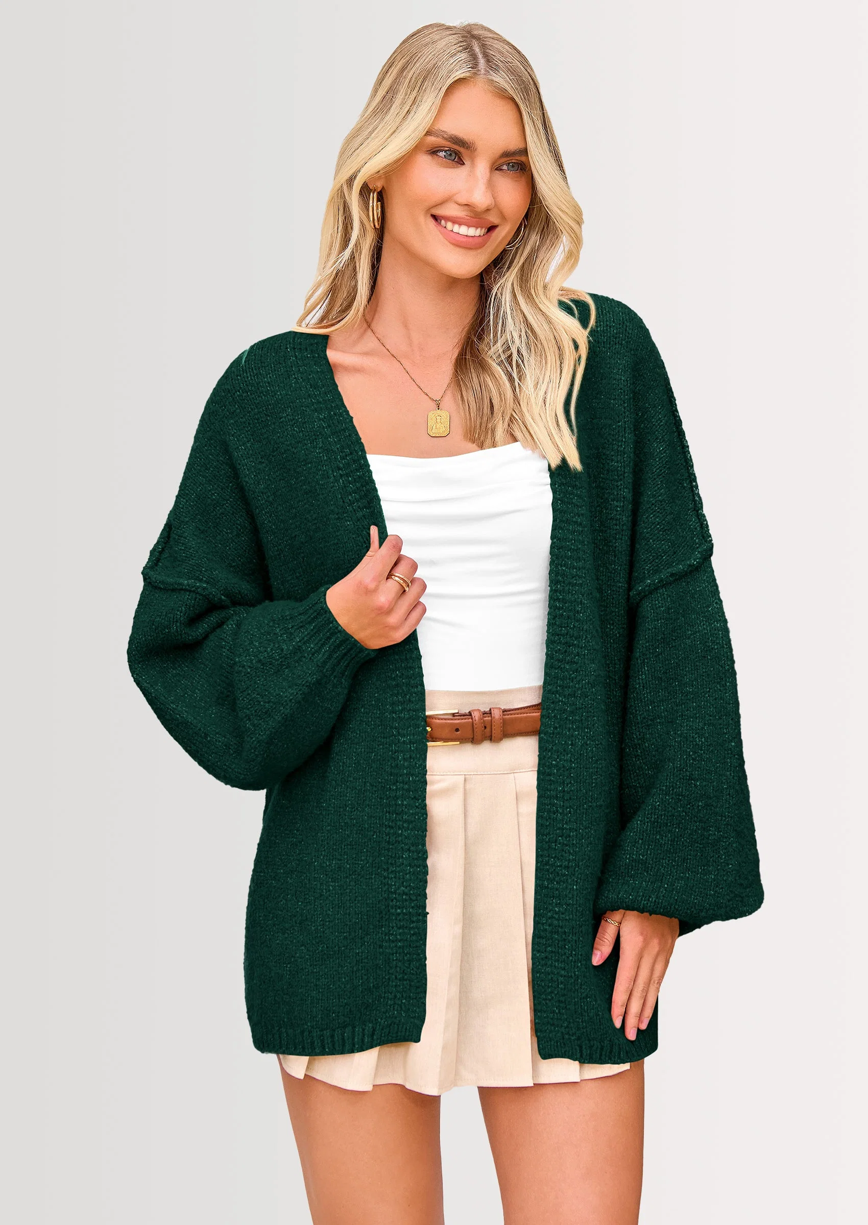 KARTGOUE Womens Oversized Cardigan Sweaters Fall Long Lantern Sleeve Knit Open Front Lightweight Sweater