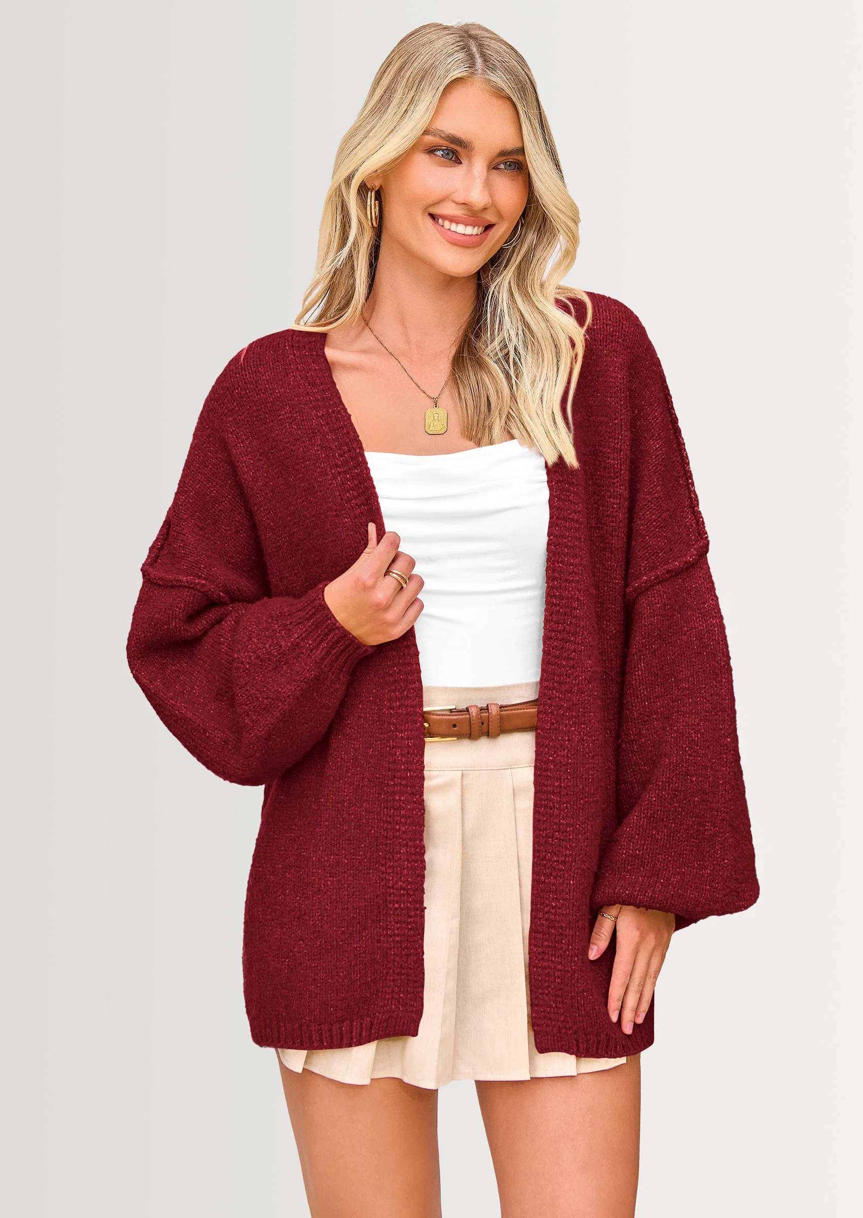 KARTGOUE Womens Oversized Cardigan Sweaters Fall Long Lantern Sleeve Knit Open Front Lightweight Sweater