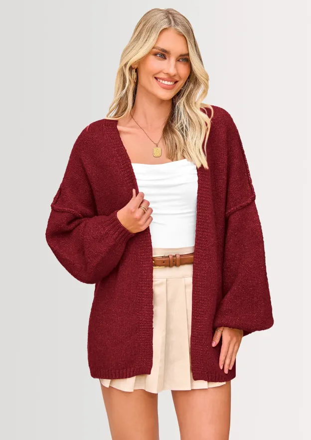 KARTGOUE Womens Oversized Cardigan Sweaters Fall Long Lantern Sleeve Knit Open Front Lightweight Sweater