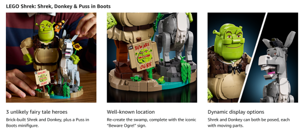 LEPIN Shrek: Shrek, Donkey & Puss in Boots | Collectible Building Set for Adults, Ages 18+, Movie Display for Bedroom or Book Shelf, 1,403 pieces, Gift for Men & Women