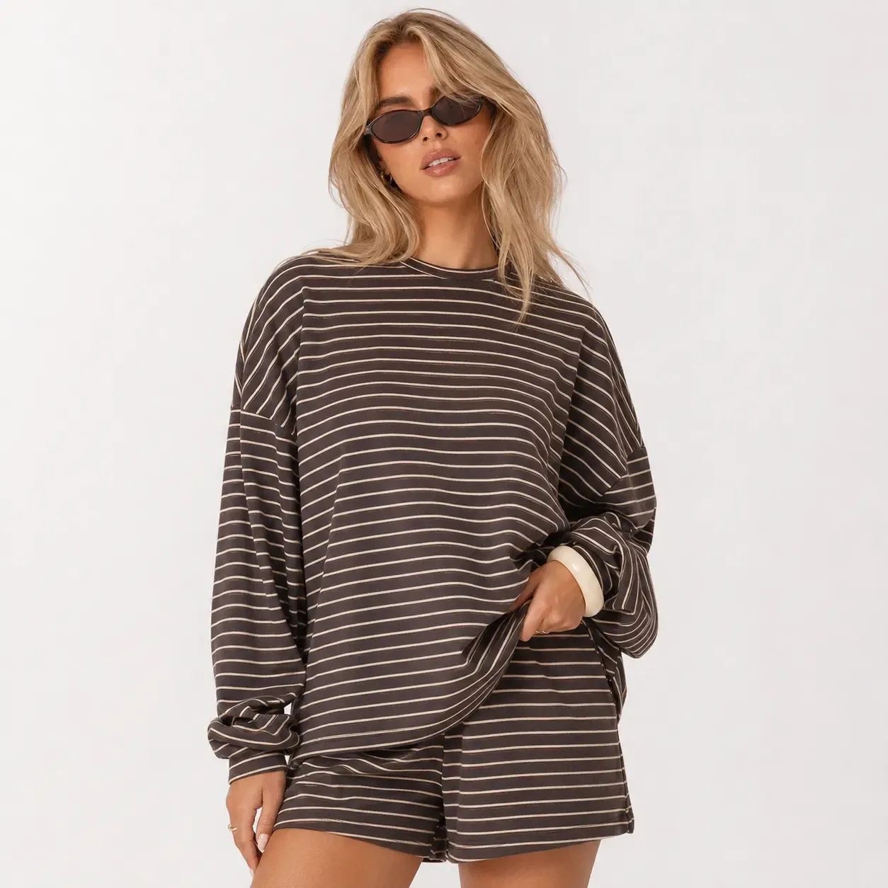 Women's Striped Oversized Lounge Set, Pink
